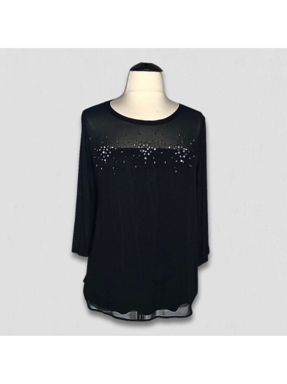 Lane Bryant Black top Beaded Sequined Sheer festival goth whimsigoth sz 22/24